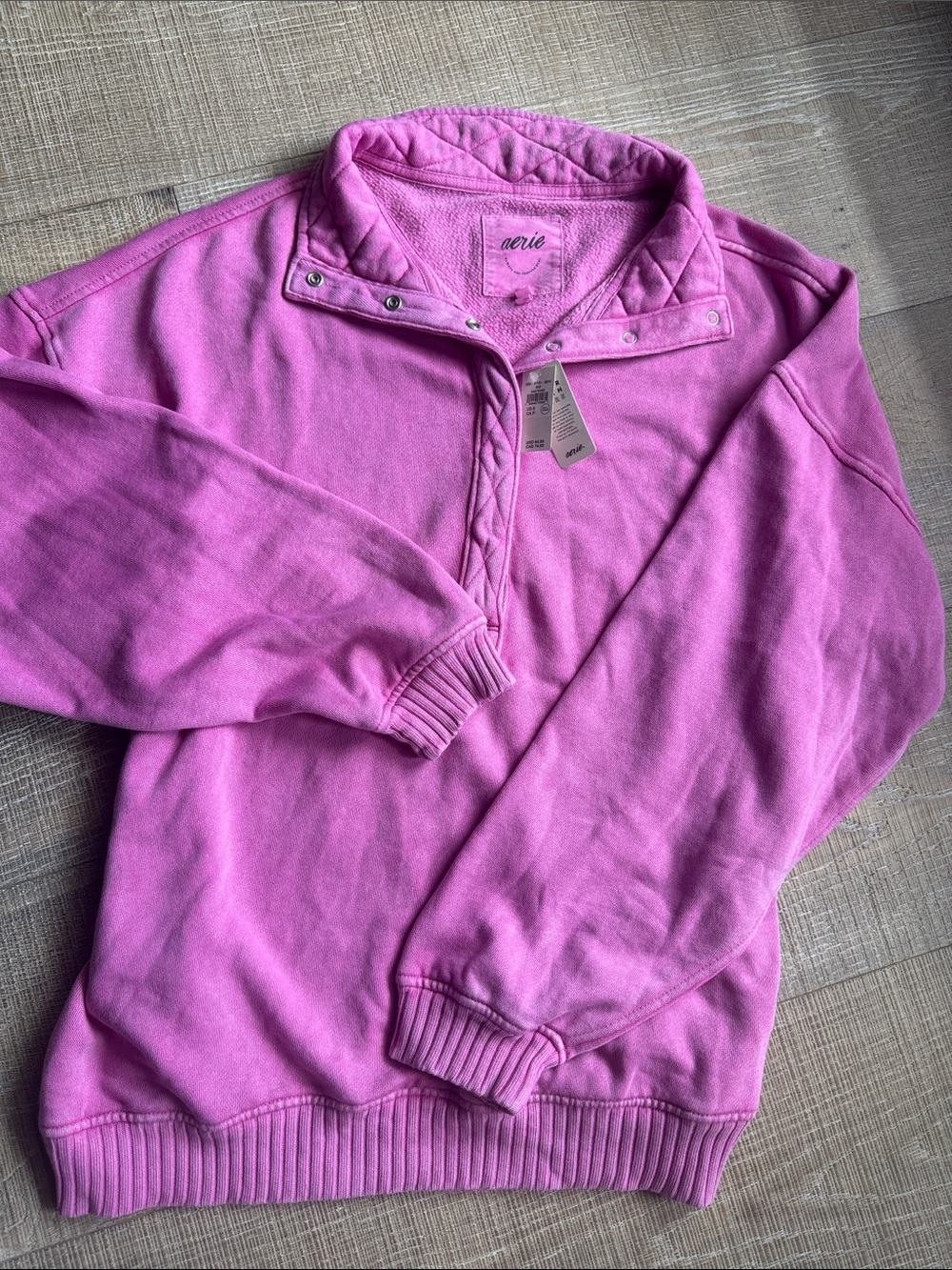 Aerie Pink Snap-Neck Pullover Crewneck Size Small